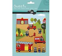 MY MANDARINE AE226C - GOMMETTES Sweety - 2 planches 14,8x21 cm - Stickers en FEUTRINE - POMPIERS (28 stickers)