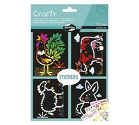 Maildor AF036C - Kit créatif enfant Crafty - 3 planches de GOMMETTES + 4 DÉCORS FOND NOIR 14,8x21 cm - ANIMAUX DE LA FERME