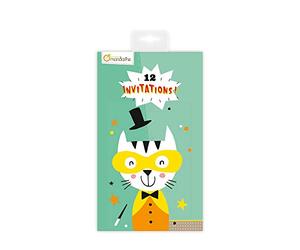 MY MANDARINE CO143O - Un carnet de 12 cartes d’invitation 17x10 cm comprenant 2 parties détachables (la carte et le talon pour suivre les réponses) - Animaux