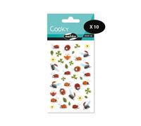 MY MANDARINE CY094Cpack - GOMMETTES 3D Cooky - LOT DE 10 planches 12x8 cm - 400 stickers - TREFLES ET COCCINELLES