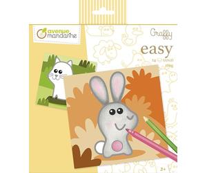 My Mandarine GY129C - Un Carnet de Coloriage Graffy Easy 24 Pages 20x20 cm - À partir de 2 Ans - Animaux de la Ferme