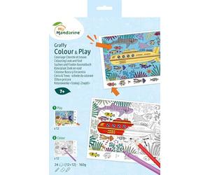 MY MANDARINE GY166C - Un carnet Graffy Colour & Play de 24 dessins (12 feuilles en couleurs & 12 coloriages) 160g - À partir de 7 ans - Cherche et trouve - MER