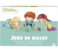 MY MANDARINE JS005C - Coffret ''Jeux de Billes'' pour Enfants - 21 billes, 9 Obstacles en Carton à assembler et un Sachet en Tissu pour les ranger
