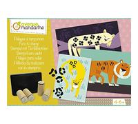 MY MANDARINE KC077C - Boite Créative enfant - 5 Dessins Pré-imprimés + 10 Tampons Motifs Pelage + Encre Noire - À Partir de 4 Ans - PELAGES À TAMPONNER