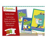 MY MANDARINE KC098C - Boite Créative enfant - 4 Cartes + 4 Enveloppes + 4 Pelotes de Laine - À partir de 4 ans - CARTES A LACER CROCO