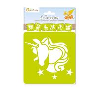 MY MANDARINE PO006C - Un paquet de 6 POCHOIRS 15x15 cm avec notice incluse - À partir de 3 ans - LICORNES, Licorne