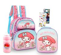My Melody Mini sac à dos avec boîte à déjeuner pour enfants - Ensemble avec sac d'école de 30,5 cm, boîte à déjeuner, autocollants et plus encore | Fournitures scolaires My Melody pour filles