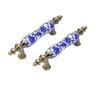 MY MIRONEY Lot de 2 poignées de tiroir en céramique bronze antique avec trous de 7,6 cm de centre à centre - Motif floral bleu et blanc