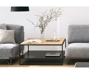 MY MODERN HOME Table basse carrée en acier et bois massif Brick - 90 x 90 x 45 cm - M271B - black oak