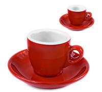 MY Obsession Lot de 2 tasses à expresso, 56 ml, paroi extra épaisse, design italien, emballage cadeau, porcelaine, 2 tasses rouge/blanc