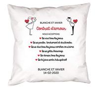 My original gift Cadeau pour Couples Personnalisable: Coussin «contrat d'amour» personnalisé avec Les prénoms, Date et Texte Que Vous désirez