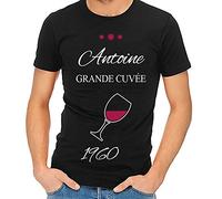 My original gift Cadeau pour Un ami, Un frère ou Une Soeur, Un Couple, pour Votre Anniversaire ou pour Noël: T-Shirt Noir 'Grand crû' personnalisé avec Son prénom et l'année de Naissance