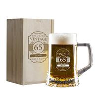 My original gift Chope à bière et boîte en bois gravées avec le nom, l'âge et l'année de naissance