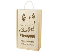 My original gift Coffret en Bois por Deux Bouteilles personnalisé pour Anniversaire gravé avec nom et dédicace