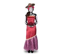 My Other Me Cassandra Déguisement adulte pour femme avec t-shirt squelette, robe, gants, chapeau, perruque, fleurs tatouées, éponge et maquillage blanc, taille XXS