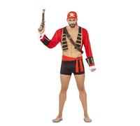 My Other Me Costume de Boucanier pour homme, taille M-L. Comprend un mouchoir rouge, une veste rouge avec détails dorés et noirs, une bandoulière noire avec boucles dorées, une ceinture rouge et un