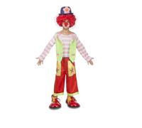 My Other Me Costume de clown pour enfant avec t-shirt avec gilet, pantalon rouge et vert et chapeau avec fleur unisexe taille 10-12 ans. Riez sans arrêt à chaque fête !