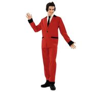 My Other Me Costume des années 50 pour homme, taille M-L. Comprend une veste rouge avec des détails noirs sur les poignets, un bouton et un bord de poches, et un pantalon rouge avec bas noir