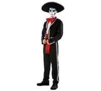 My Other Me Costume mexicain pour homme, taille XXXL, comprend une veste et un pantalon noirs avec détails argentés, nœud papillon et ceinture rouge. Idéal pour les fêtes à thème.