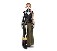 My Other Me Costume Valeria pour femme adulte avec corset, t-shirt squelette, gants, couvre-bottes, leggings, ceinture, 2 brassards, jupe, perruque, tatouages, éponge et maquillage taille XS.