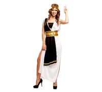 My Other Me Déguisement Agrippine pour femme, taille M-L. Comprend une tunique longue blanche sans manches avec ouverture latérale, une cape noire et une ceinture et une coiffe dorées. Élégance