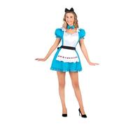 My Other Me Déguisement Alice adulte pour femme, taille S. Comprend une robe bleue à manches bouffantes et un bas à volants, un tablier blanc avec symboles de cartes, un cou, une ceinture et un