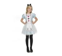 My Other Me Déguisement Alice pour fille, taille 10-12 ans. Comprend une robe blanche à carreaux bleus, des manches courtes, un tablier décoré intégré, une cape de tulle sur la jupe et un bandeau bleu