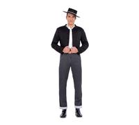 My Other Me Déguisement andalou pour homme, taille S. Comprend une veste noire courte boutonnée sans revers et un pantalon à rayures diplomatiques avec revers blanc au bas et ceinture marron imprimée.