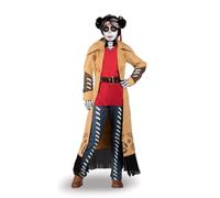 My Other Me Déguisement angélique pour fille avec pantalon, veste, ceinture, bandeau et gants, t-shirt, jet squelette, perruque, tatouages, éponge et maquillage, taille 7-9 ans.