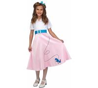 My Other Me Déguisement années 50 pour fille, taille 10-12 ans. Comprend une robe avec chemise blanche à manches courtes, une jupe rose avec petit chien imprimé, une ceinture bleue satinée et un nœud