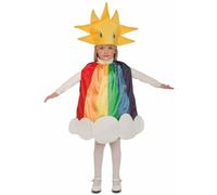 My Other Me Déguisement arc-en-ciel unisexe pour enfant, taille 3-4 ans. Comprend une robe arc-en-ciel avec une basse en forme de nuage et un bonnet en forme de soleil aux yeux peints. Couleur et
