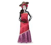 My Other Me Déguisement Cassandra pour fille avec t-shirt squelette, robe, gants, chapeau, perruque, fleurs tatouées, éponge et maquillage blanc, taille 5-6 ans