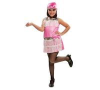 My Other Me Déguisement Charleston pour fille, taille 3-4 ans, comprend une robe rose au toucher soyeux avec des franges blanches, des détails à paillettes argentées et un nœud avec paillettes et une