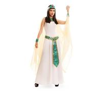 My Other Me Déguisement Cléopâtre pour femme, taille S. Comprend une robe blanche avec cape beige attachée à des bracelets verts et dorés, une ceinture avec strass et un bandeau assorti. Devenez la