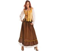 My Other Me Déguisement d'auteur pour femme, taille M-L. Comprend une chemise blanche, un gilet moutarde et une jupe longue marron avec détails dorés et une basse blanche. Idéal pour les événements à