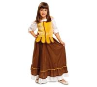 My Other Me Déguisement d'auteur pour fille, taille 10-12 ans. Comprend une chemise blanche, un gilet jaune et une jupe marron avec bas blanc et détails dorés. Parfait pour les fêtes et les jeux.