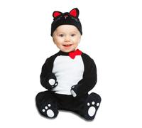 My Other Me Déguisement de chat pour bébé unisexe, taille 1-2 mois. Comprend une combinaison en peluche noire avec ventre blanc, des empreintes sur les gants et les pieds, un bonnet avec oreilles