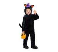 My Other Me Déguisement de chat pour enfant unisexe en orange et noir avec bonnet, combinaison, couvre-bottes, queue et sac citrouille taille 3-4 ans. Idéal pour un Halloween amusant.