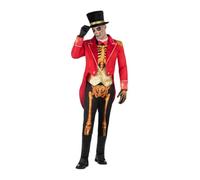My Other Me Déguisement de chef de piste squelette pour homme adulte, taille M. Comprend chapeau, veste rouge, gilet avec chemise, gants, pantalon avec os imprimés et couvre-bottes. Look cirque
