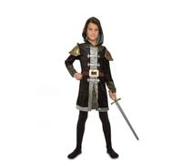 My Other Me Déguisement de chevalier médiéval pour enfant, taille 5-6 ans. Comprend une casaque noire avec épaules dorées et des bandes grises et argentées, une capuche, des poignets et des détails en
