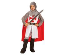My Other Me Déguisement de chevalier médiéval pour enfant, taille 7-9 ans. Comprend bourreau, tunique blanche avec détails en croix et manches grises, cape rouge, ceinture noire, pantalon gris et