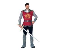 My Other Me Déguisement de chevalier médiéval pour homme, taille L. Comprend un col argenté, un t-shirt rouge à manches grises, une ceinture et des épaules noires avec ornements, des couvre-bottes et