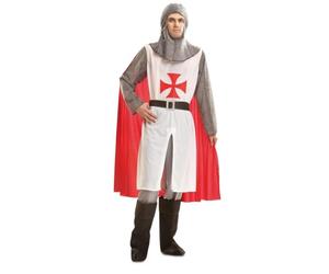 My Other Me Déguisement de chevalier médiéval pour homme, taille M-L. Comprend bourreau gris, tunique blanche avec détails en croix et manches grises, cape rouge, ceinture noire, pantalon gris et