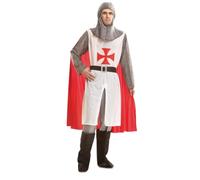 My Other Me Déguisement de chevalier médiéval pour homme, taille XL, comprenant bourreau gris, tunique blanche avec détails en croix et manches grises, cape rouge, ceinture noire, pantalon gris et