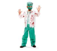 My Other Me Déguisement de chirurgien squelette pour enfant, unisexe, blanc et vert, avec chemise avec veste, pantalon, bonnet et masque, taille 7-9 ans. Parfait pour les nuits effrayantes