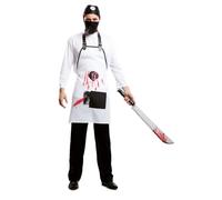 My Other Me Déguisement de chirurgien tueur pour homme, taille M-L. Comprend un bonnet noir, un masque assorti, un t-shirt blanc à manches longues et un tablier blanc avec taches de sang et une poche