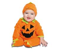 My Other Me Déguisement de citrouille pour bébé unisexe, taille 0-6 mois. Comprend une combinaison en velours orange avec imprimé visage en feutre noir, détails verts sur le col, les poignets et les