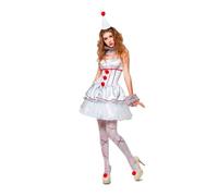 My Other Me Déguisement de clown mystique pour femme, taille XXXL, comprend une robe courte blanche à bretelles, avec volants et pompons rouges, poignets et tour de cou en tulle et coiffe.