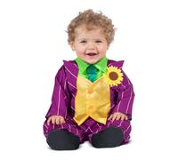 My Other Me Déguisement de clown pour bébé unisexe, taille 12-24 mois. Comprend une veste violette à rayures avec tournesol et une chemise verte avec gilet jaune et pantalon assorti.