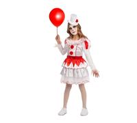 My Other Me Déguisement de clown pour fille avec coiffe et robe en blanc et rouge, taille 5-6 ans, parfait pour une fête de cirque ou Halloween